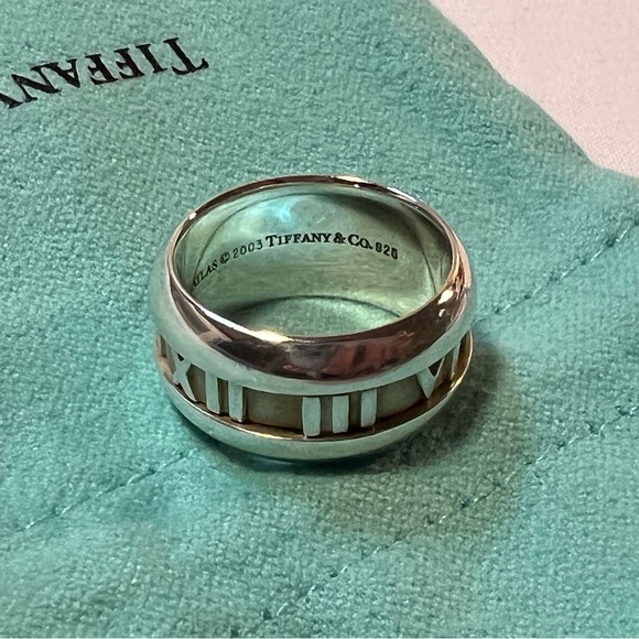 Tiffany & Co.  Sterling Silver Atlas Roman Numeral Wide Band Ring 5.5 - Picture 6 of 8